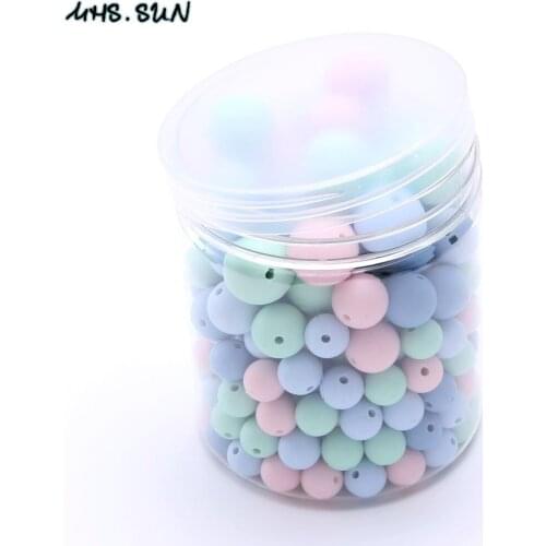 MHS.SUN 200pcs DIY baby jewelry accessories loose silicone beads mixed sizes&colors 100% food grade chewable silicone round bead