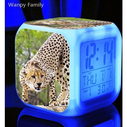 Africa Cheetah Alarm Clock For Childrens room bedroom Desktop Multifunction Color Changing Digital Alarm Clocks