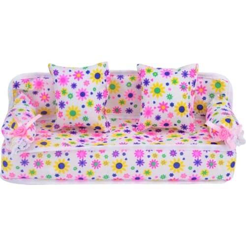 Flower Cloth Sofa Couch 2 Cushions Cute Dollhouse Furniture Chair Living Room Doll Accessories For Doll House Girl Toy