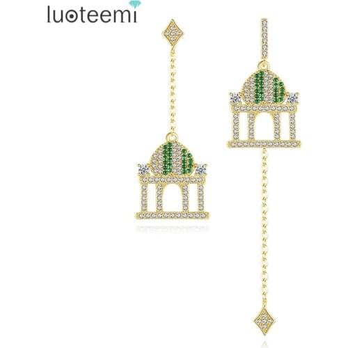 LUOTEEMI Long Castle Drop Earrings for Women Fashion Jewelry Party Cubic Zirconia Boucle D'Oreille Femme Bijoux Christmas Gifts