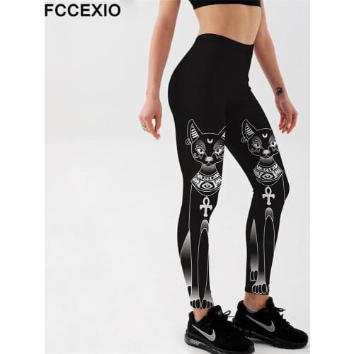 FCCEXIO Cat 3D Print Soft Stretch Fitness Leggings Women Workout Legging Fashion Jeggings Black High Waist Pants Mujer