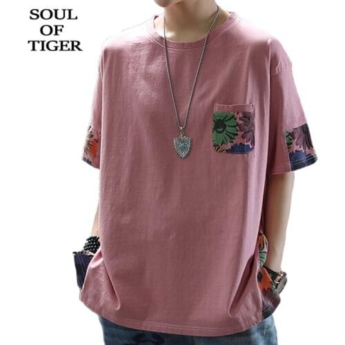 SOUL OF TIGER 2020 Summer Fashion Ladies Patchwork Tee Shirts Womens Casual Loose Tshirts Vintage Cotton Tops Clothes Plus Size
