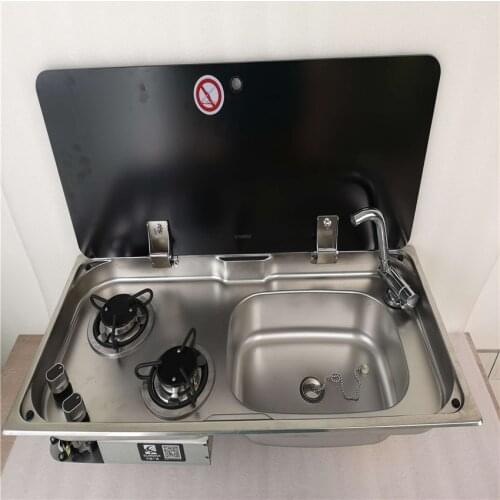 Boat Caravan RV Camper 2 Burner LPG Gas Stove Hob and Sink Combo with Tempered Glass Top 775*365*150/120mm GR-904RS