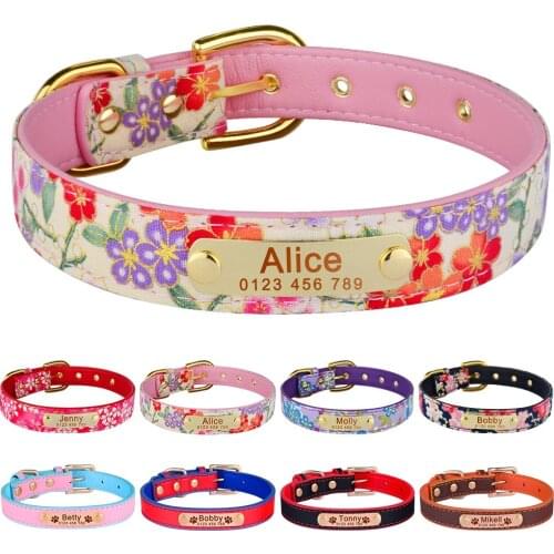 Personalized Engraved Tag Dog Collar Adjustable Soft Leather Unisex Dogs Collar Custom Name Puppy Small Large Dog Cat Collar