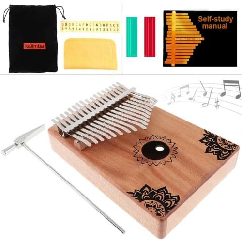 17 Key Kalimba Solid Mahogany Thumb Piano with Flowers Pattern Mbira Natural Kalimba Mini Keyboard Instrument