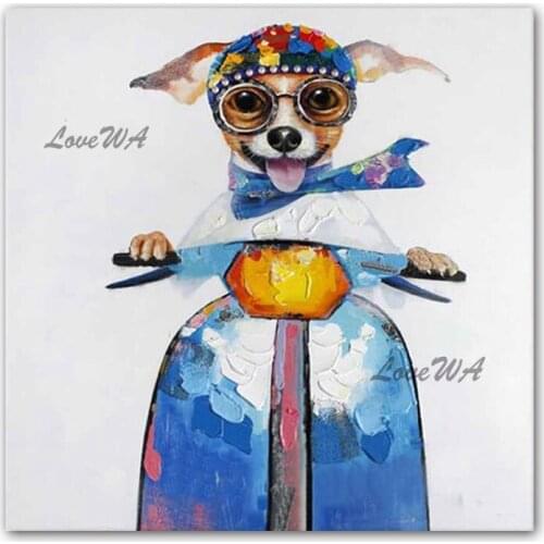 100% Hand Drawn Cute Pet Dog Picture Oil Abstract Painting Animal Oil Paintings Wall Canvas Art For Children Bedroom Decoration