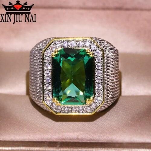 Europe and the United States exaggerated large green zircon 14K gold-plated full diamond ring men and women party jewelry gift