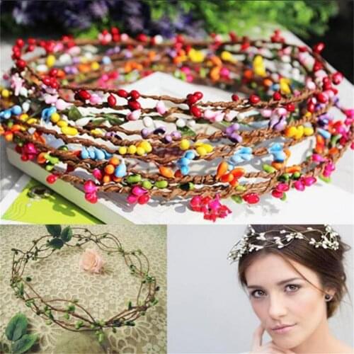 Hot 100Pcs Artificial Vine Hair Headband Garland 38cm artificial Beads Branches flower stamen for home wedding party decoration