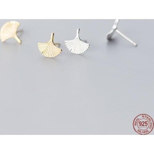 LKO 925 Sterling Silver Ginkgo Leaf Sector Stud Earring for Women Wedding Jewelry Gift Trendy Earring Brincos Accessories