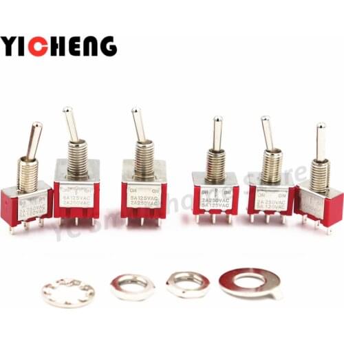 5Pcs MTS Small Red switch rocker switch 2A/125V 5A/250VAC toggle switch SPDT DPDT 3pin/ 6pin /9pin Self-locking/Momentary