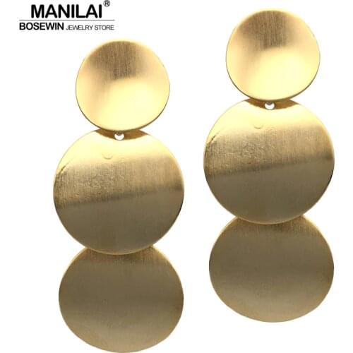 MANILAI Punk Curve Round Metal Long Earrings For Women Fashion Jewelry Big Stud Earrings Statement Earings Brincos 2020