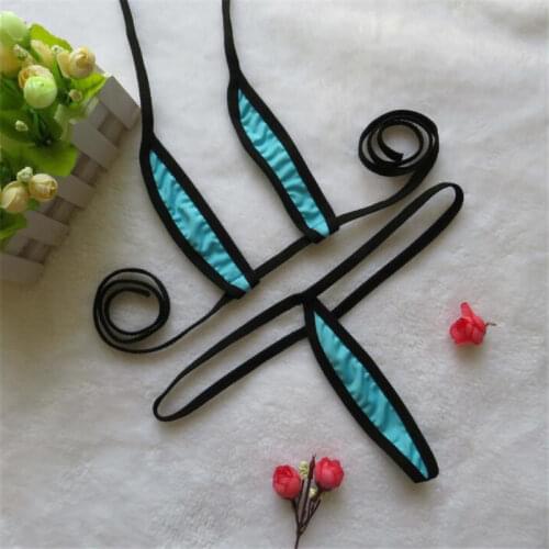 Micro bikini Sexy swimwear women swimsuit women biquini mini bikinis Solid color Edging Long strip Lace adjust Large size Thong