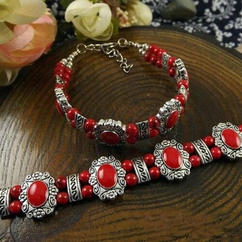 Fashion Vinatage Retro Tibet Red Bead Boho Bracelet