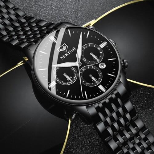 NEKTOM 2020 Mens Fashion Stainless Steel Watch Luxury Calendar Quartz Watch Business Casual Watch Mens Watch Bracelet Watch