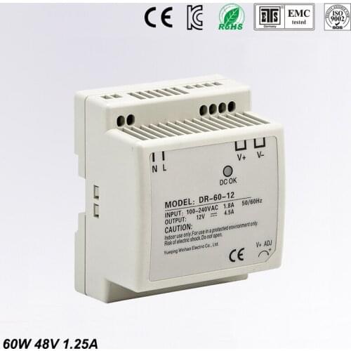 Reliable performance top quality low price 1.25amp 60watt LP-60-48 single output Din Rail mounting 48v switching power supply