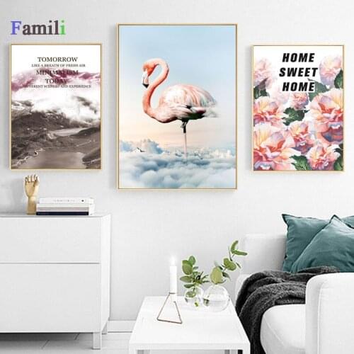 Flamingo Seascape Flower Wall Art Canvas Painting Nordic Posters And Print Wall Pictures For Living Room Scandinavian Home Decor