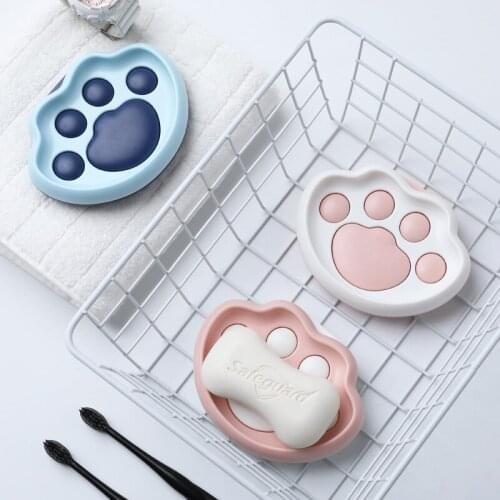 Cat Paw Wall-mounted Bathroom Soap Dish Strong Suction up Cartoon Soap Holder Drain Bathroom Shower Organizer Accessories