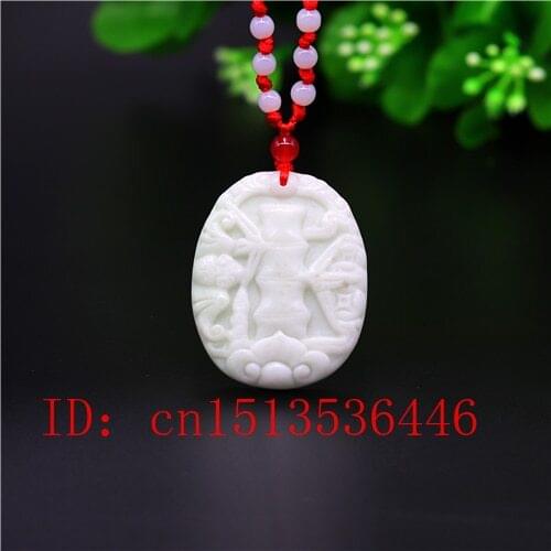 Natural Chinese White Jade Carving Bamboo Pendant Necklace Charm Jewellery Fashion Lucky Amulet Gifts Women Man Sweater Chain