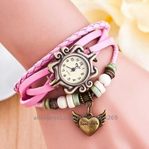 Wholesale Fashion Heart Pendant Watch Gift Casual Dress Women Bracelet Watches Lady Woman Vintage Wristwatches sb19080701