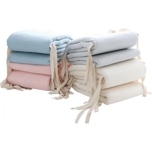 28x240cm Crib Liner One-Piece Waffle Gauze Cotton Removable Washable Newborn Baby Crash Fence Decoration For Baby Bed
