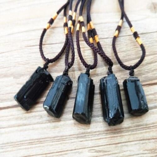 Natural Black Crystal Pendants & Necklaces For Women Tourmaline Raw Jet Stone Pendant Men Fashion Jewelry A757