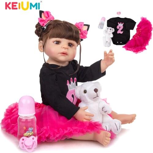 KEIUMI 22 Inch Realistic Silicone Reborn Baby Dolls 57 cm Full Silicone Body Bebe Doll Toy Children Day Gifts Bed Time Playmates