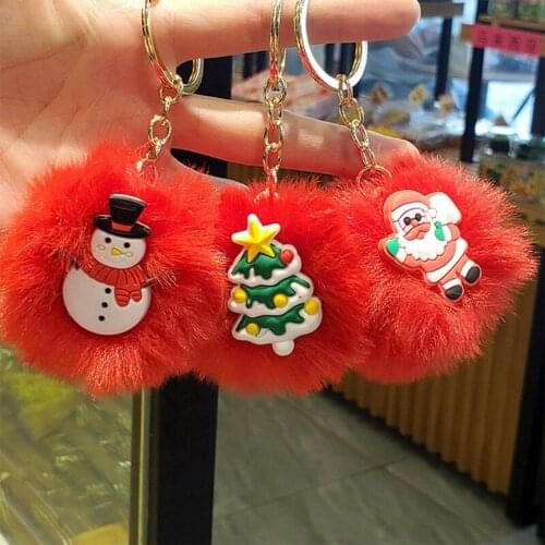 Christmas New Women Fur Key Chain Car Keychain Pom Pom Pompom 9 Colors Bag Charm Cute Car Key Ring Jewelry