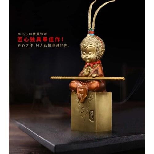 Christmas gift home office business High grade decoration Auspicious Lucky Asia God of War " WU KONG " BRASS Sculpture statue