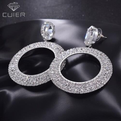 Crystal luxury glass rhinestones drop dangle festival round circle earrings for women femal girls silver plated ER-40