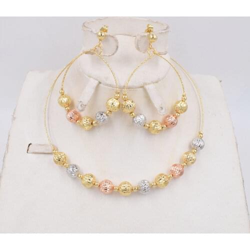 High Quality Italy 750 Gold color Jewelry Set For Women african beads jewlery fashion necklace set earring jewelry
