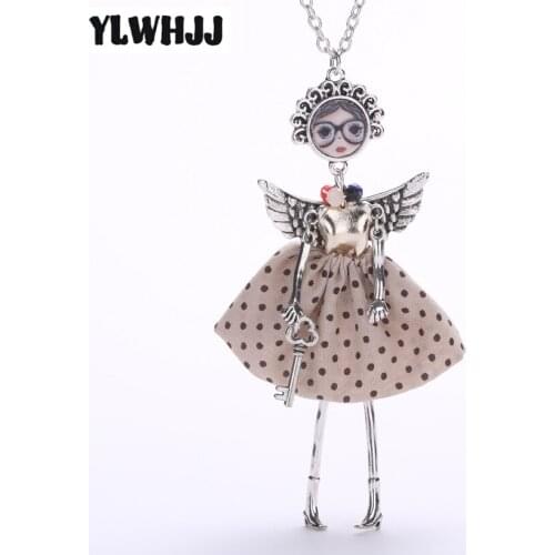 YLWHJJ 2017 new women doll lovely necklaces & pendants handmade angel wings girl statement necklace hot brand fashion jewelry
