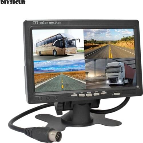 DIYSECUR DC12V-24V 7" 4 Split Quad LCD Screen Display Color Rear View Car HD Monitor for Car Truck Bus Reversing Camera
