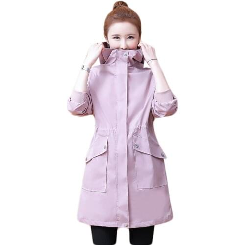 Plus Size Women clothing Spring Jacket 2021 New Autumn Women Windbreaker Coats Mid-Length Top Slim Hooded Jacket Lady Outerwear