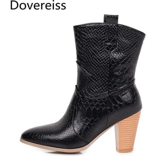 Dovereiss Fashion Womens Shoes Winter Pure color Pointed toe Block heels Gold silver sexy new Short boots big size 47