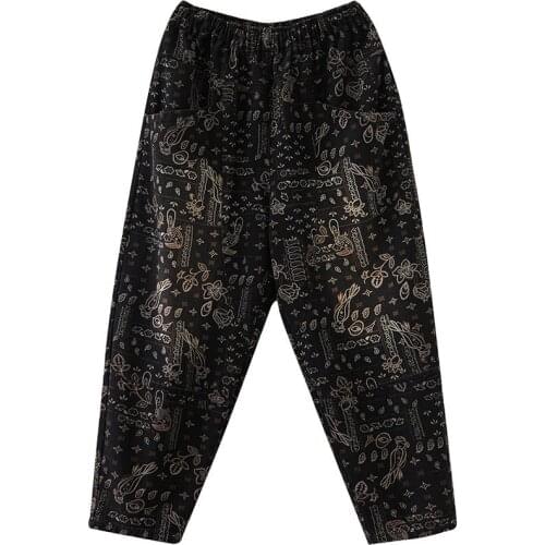 Plus Size Womens Autumn Winter High Waist Printed Loose Harem Jeans 6XL 7XL 8XL 9XL 150Kg Black Elasticated Cotton Trousers