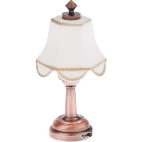 1/12 Dollhouse Miniature LED Light Desk Lamp with Umbrella Lampshade Decor