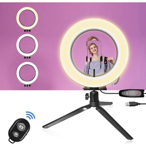 26CM Photography Lighting Phone Ringlight Tripod Stand Photo Led Selfie Ring Light Lamp Bluetooth remote For TikTok Youtube Live