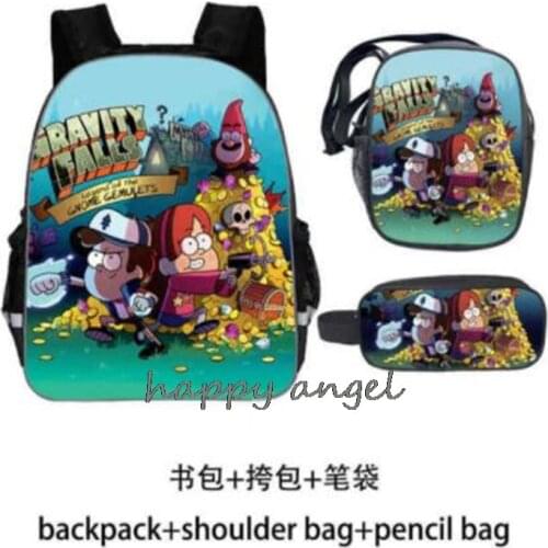 3Pcs/Set New Gravity Fall School Bags 16 inch 3D Printe Boys Girls Backpacks Baby Children Book Bags Grade 1-6 Mochilas gits