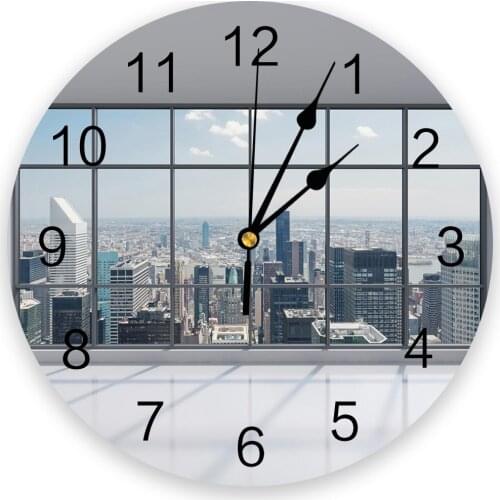 Windows Building House City View 3D Wall Clock Modern Design Living Room Decoration Kitchen Clock Art Wall Watch Home Decor