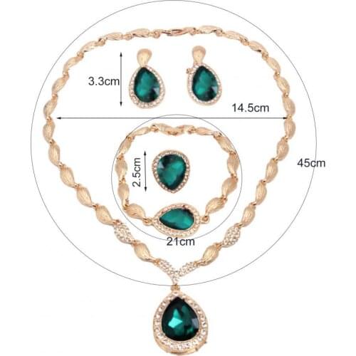 50%HOT Jewelry Set Artificial Crystal Elegant Women Water Drop Shape Necklace Earrings Set for Party