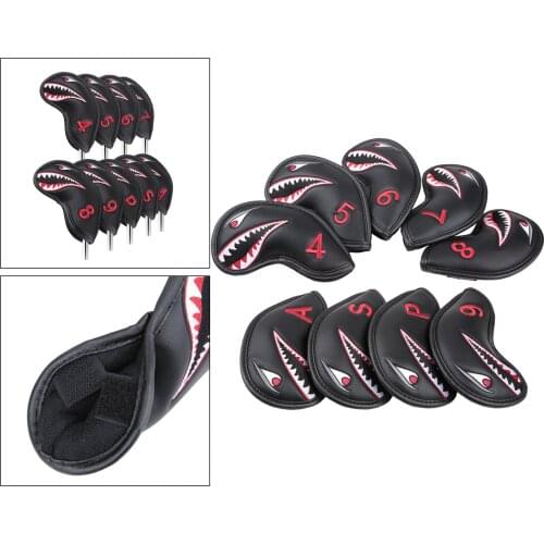 9pcs Golf Iron Head Cover PU Leather Black Numbered Anti-slip Club Headcover Universal Wedges Protect Sleeve