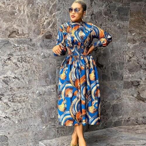 Dashiki African Dresses Women Full Sleeve Elastic Waist Corset Robes Summer New Elegant Print Streetwear African Dress Vestidos
