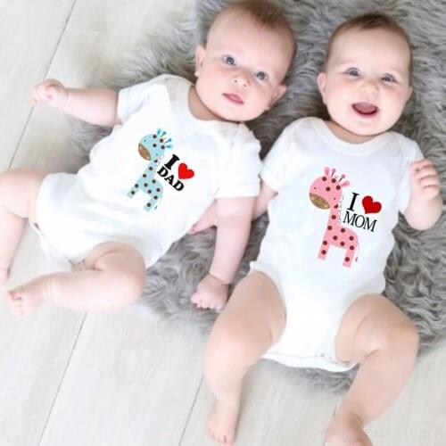 I Love Dad I Love Mom Baby Clothes Newborn Bodysuit Baby Girl Boy Clothes Twins Clothes Short Sleeve for Babies Baby Rompers