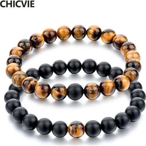 CHICVIE Ethnic Natural Tiger Eye Stone Beads Men Bracelet Free shipping New Lovers Women/Girls Jewelry Bracelet Femme SBR160309