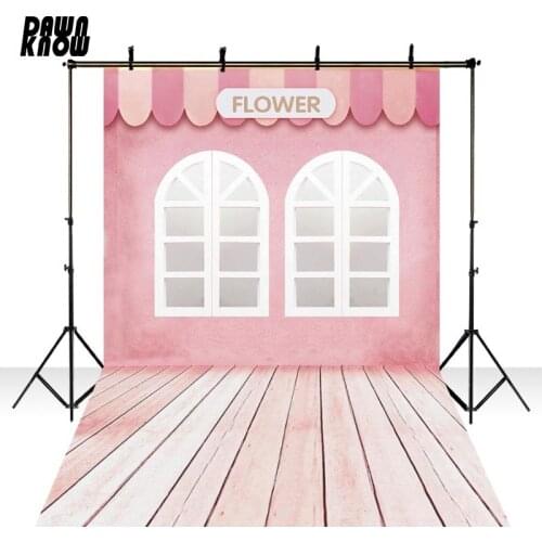 DAWNKNOW Indoor Photography Background Pink Wall Window Photocall Polyester Children Backdrops For Wedding Photo Studio lv1721