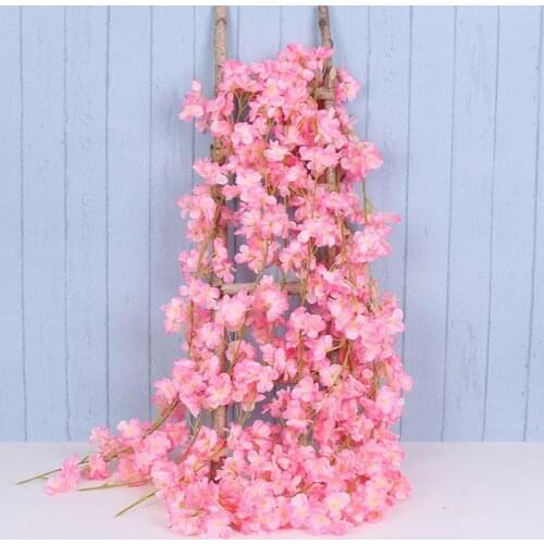 Artificial Cherry Blossom Fresh-keeping 135 Flower Head Faux Silk Flower Wall Hanging Artificial Rose Vine for Wedding