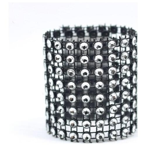 Laial Napkin Rings 100 Pcs\lot PE Eco-Friendly Rhinestone Mesh Black Napkin Ring Holder For Hotel Home Chair Table Decorative