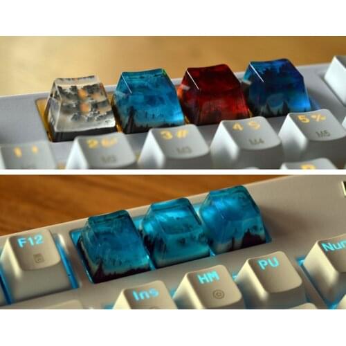 Handmade Backlight Resin Keycaps For Cherry Mx Switch Mechanical Keyboard OEM R4 Luminous Snow Mountain Jungle Wood Key Caps