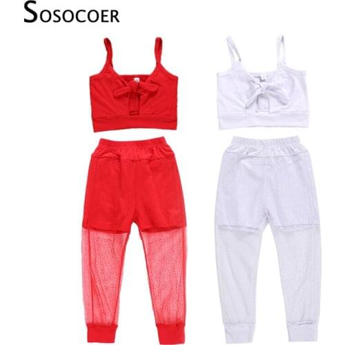 SOSOCOER Girls Clothing Set Summer Fashion Lovely 2pcs Children Outfits Suspenders Vest Tops Lace Pants Kids Girl Clothing Sets