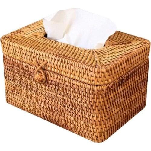 Rattan Tissue Box,Handmade Woven Rattan Napkin Holder Box Desktop Tissue Container Napkin Storage Case Home Decoration